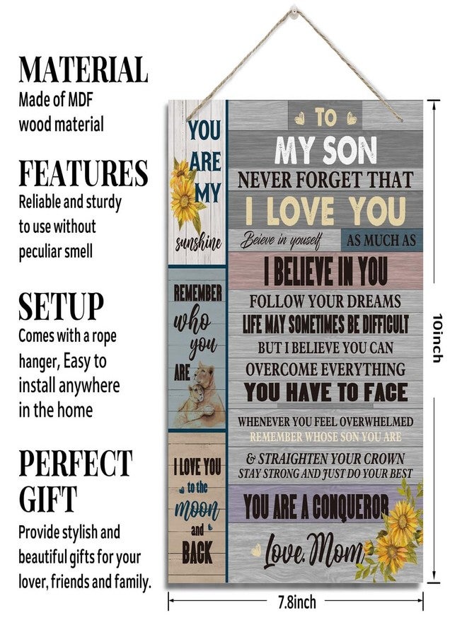 BQL Son Gift, Inspirational Wall Decor, Decorative Hanging Wood Signs, Kids Room Decor for Boy, Thanksgiving, Christmas, Birthday Gift for Son, To My Son From Mom Sign, I Love You To The Moon And Back - Image 2